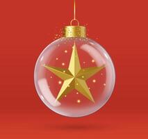 3d Realistic hanging glass christmas balls vector