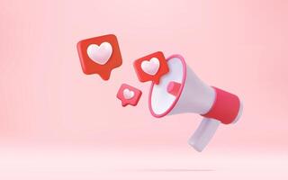 3d megaphone, loudspeaker with hearts vector