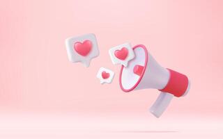 3d megaphone, loudspeaker with hearts vector