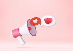 3d megaphone, loudspeaker with hearts vector