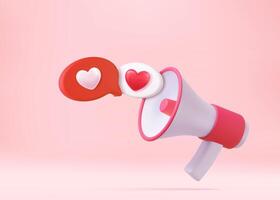 3d megaphone, loudspeaker with hearts vector