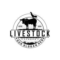 Cattle Farm Livestock Logo, Farm Garden Land Agriculture Retro Vintage Emblem Design vector