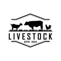 Cattle Farm Livestock Logo, Farm Garden Land Agriculture Retro Vintage Emblem Design vector
