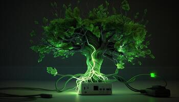 Circuit tree on green background, Modern hardware design,Science and technology concept.Generative AI. photo