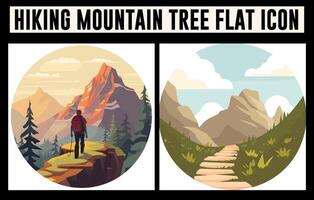 Hiking mountain tree icon vector set, Hiking background vector, Hiking flat Illustration, mountain illustrationMobile