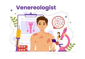 venereólogo vector ilustración de diagnóstico para dermatología enfermedad, sexualmente transmitido y infección en plano dibujos animados mano dibujado plantillas