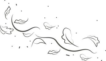 Outline drawing of a breath of wind and leaves.Wind blow  set in line style.Wave flowing illustration with hand drawn doodle cartoon style. vector