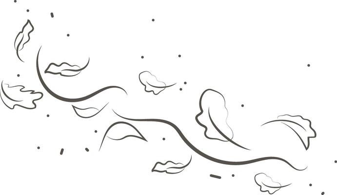 Outline drawing of a breath of wind and leaves.Wind blow  set in line style.Wave flowing illustration with hand drawn doodle cartoon style.