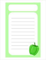 Note of cute vegetable label  illustration. Memo, paper. Vector drawing. writing paper.A sheet for writing with pepper