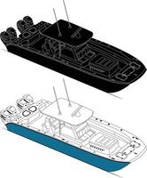 vector, línea Arte y color imagen de pescar barco en un blanco antecedentes. vector