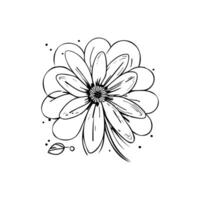 hand drawn flat design simple flower outline, one-colour element for clothing design. vector