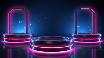 Futuristic NeonLit HiTech Podium AI Generated photo