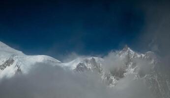 the mountain range of mont blanc covered with snow at punta hellbronner in courmayeur in the aosta valley in july 2023 photo