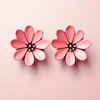 Cute Little Pink Flower Earstuds  Cartoon Style Clipart on White Background AI Generated photo