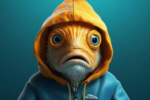 a fish with a hoodie that saysfishon it photo