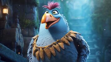 a cartoon bird with a vest that saysking kongon i photo