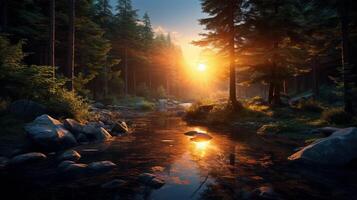 Beautiful Anime Sunset Scenery Forest Forest Volu photo