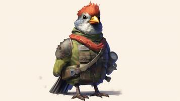 a cartoon bird with a vest that saysnext waron it photo