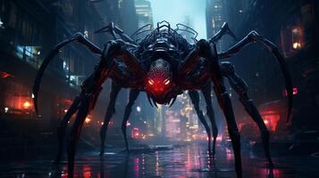 Zoomorphism of spider amazing cyberpunk theme photo