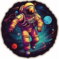 A sticker showcasing a futuristic astronaut exploring oute photo