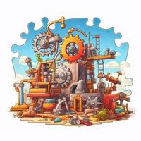 Puzzleassembly 2d cartoon illustraton on white background photo