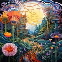 The fusion of nature and technology in a psychedelic harmo photo