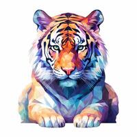 Illustration of a tiger, pastel tetradic colors style,cute and quirky, fantasy art, watercolor effect, white background. AI generated photo