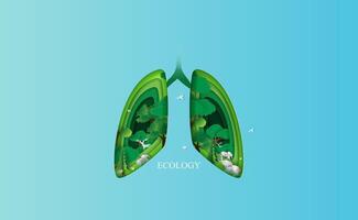 Lung ecology concept idea. Environment health medical human background.Creative design paper cut and craft style with forest and animal.Eco forest oxygen template.minimal pastel.vector illustration vector