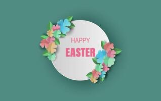 Easter day background.Creative paper art and craft style.Frame circle for your text banner and poster.Origami paper concept card.Plant flower colorful pastel color.vector illustration.Spring season vector