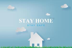 Stay home stay on Eco Environment background.stay safe zone with home icon against virus.Landscape grass concept of quarantine and stay at home.COVID-19 Awareness.Space for your text banner vector