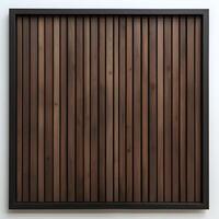 Square wooden panel dark walnut slats black metal. Wooden backgruond. High quality. AI Generative photo