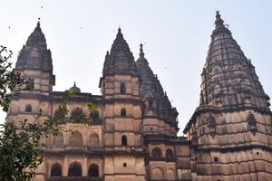 Beautiful view of Orchha Palace Fort, Raja Mahal and chaturbhuj temple from jahangir mahal, Orchha, Madhya Pradesh, Jahangir Mahal - Orchha Fort in Orchha, Madhya Pradesh, Indian archaeological sites photo