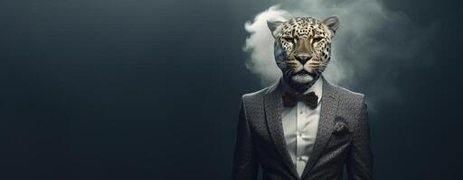 Front view of a tiger wearing a suit standing animated bur. AI Generative. photo