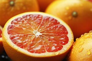 A close up shot highlights the lusciousness of sliced oranges and grapefruits AI Generated photo