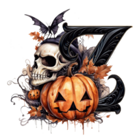 SCARY HALLOWEEN ALPHABET WITH SKULLS AND PUMPKINS.AUTUMN THEME.GENERATED AI png