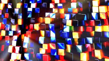 Colorful three dimensional cube background texture with lightbeams. video