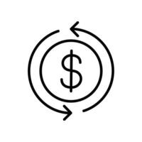 Cashback icon, return money. Cash back rebate, Reinvest earning, chargeback, Dollar coin with arrow, credit payment tax exchange simple thin line Vector illustration Design, white background EPS10