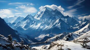 A snow capped mountain range in the Himalayas.. Generative AI photo