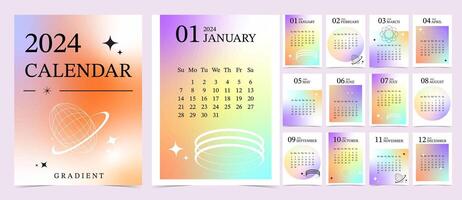 2024 table calendar year.week start on sunday with gradient style that use for vertical digital and printable A4 A5 size vector