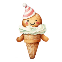 Christmas Ice Cream Cone in style watercolor.Merry Christmas and Happy new year concept. png