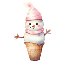 Christmas Ice Cream Cone in style watercolor.Merry Christmas and Happy new year concept. png