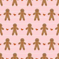 Pattern of gingerbread men.Pink background. Vector illustration.