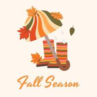 Fall season card poster design in 70s80s style vector