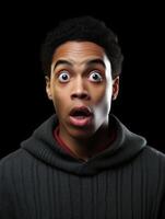 Young man with African features who appears to be shoched AI Generative photo