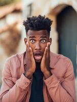 Young man with African features who appears to be shoched AI Generative photo