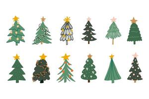 Set of doodle christmas tree.Pine tree vector