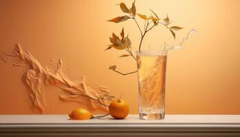 Caras Ionut Styled Vietnamese Liquid in Light Orange with Icepunk Leaves  AI generated photo