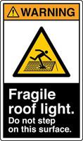 ANSI Z535 Safety Sign Marking Label Symbol Pictogram Standards Warning Fragile roof light do not step on this surface with text portrait black vector