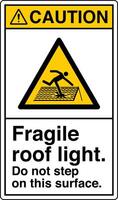 ANSI Z535 Safety Sign Marking Label Symbol Pictogram Standards Caution Fragile roof light do not step on this surface with text portrait white vector
