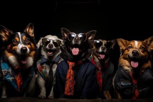 A featuring dogs grooving to music, capturing their amusing moves and the joy they bring. Generative AI photo